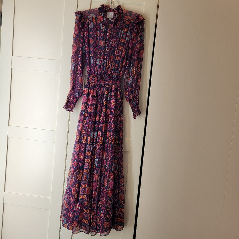 Misa Los Angeles Floral Long Sleeve Dress - Purple and Pink